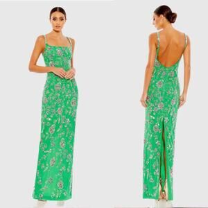 Mac Duggal Hand Beaded Floral Gown with Beaded Spaghetti Straps #10808 Sz 4 NWT